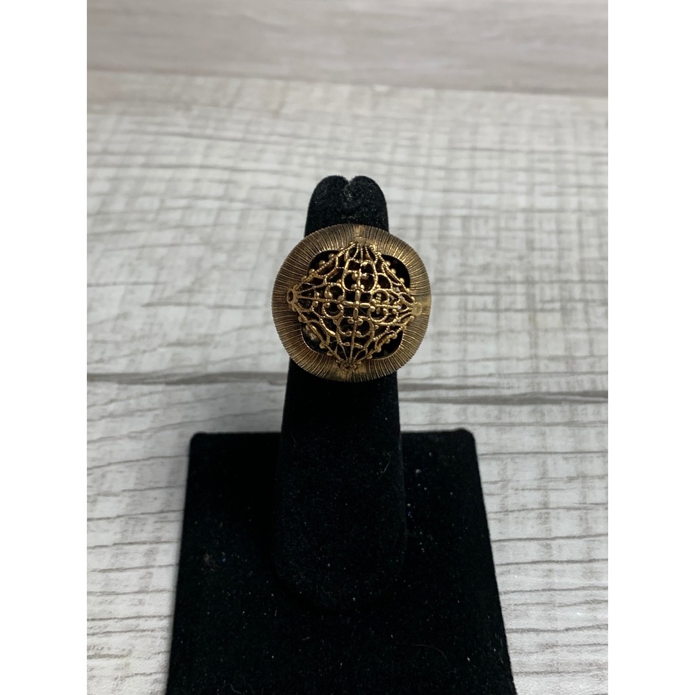 Vintage Gold‎ Tone Filigree Dome Statement Cocktail Ring Textured Size 5.25